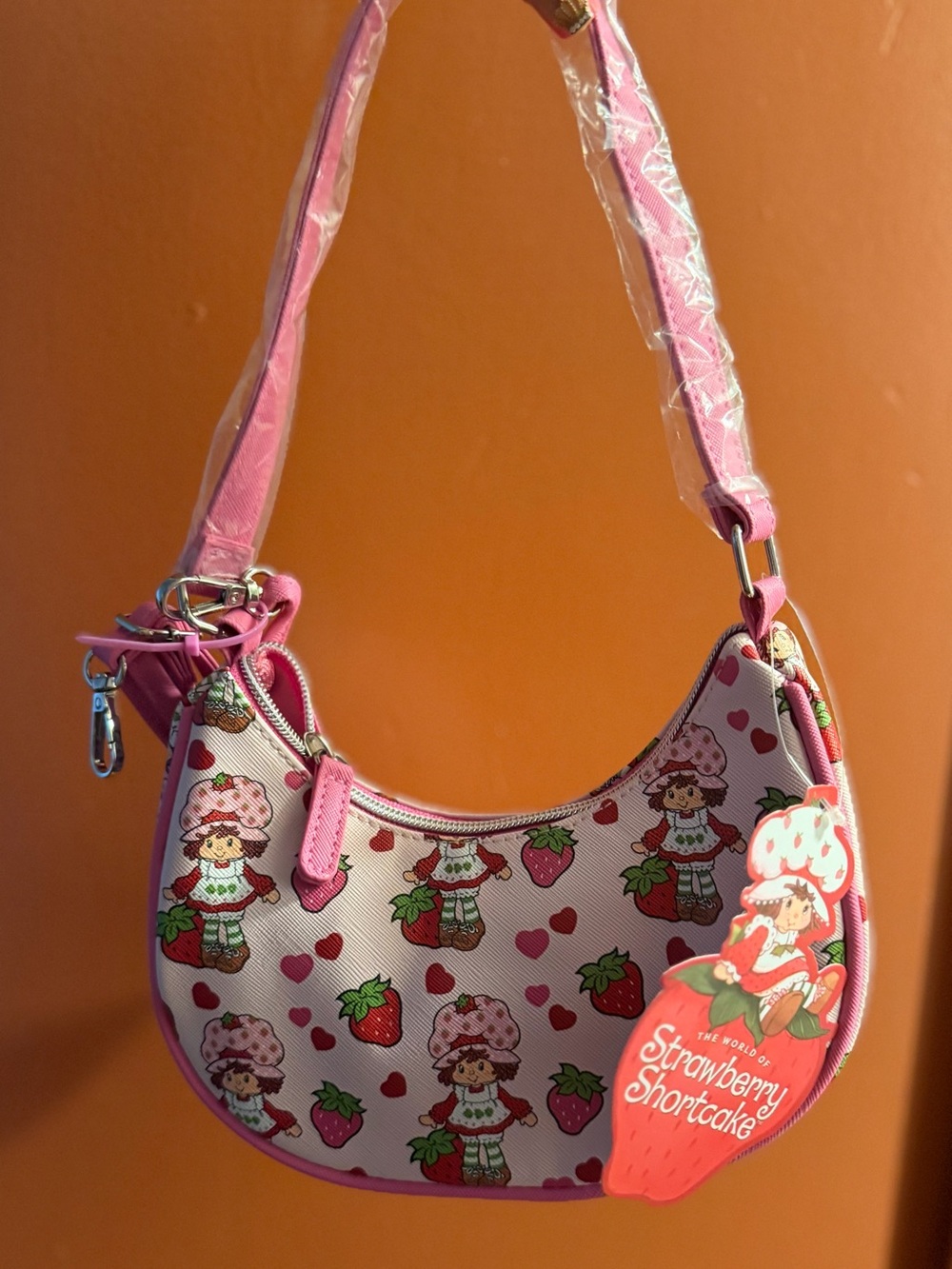Strawberry Shortcake Pink Strawberry Print Shoulder Bag